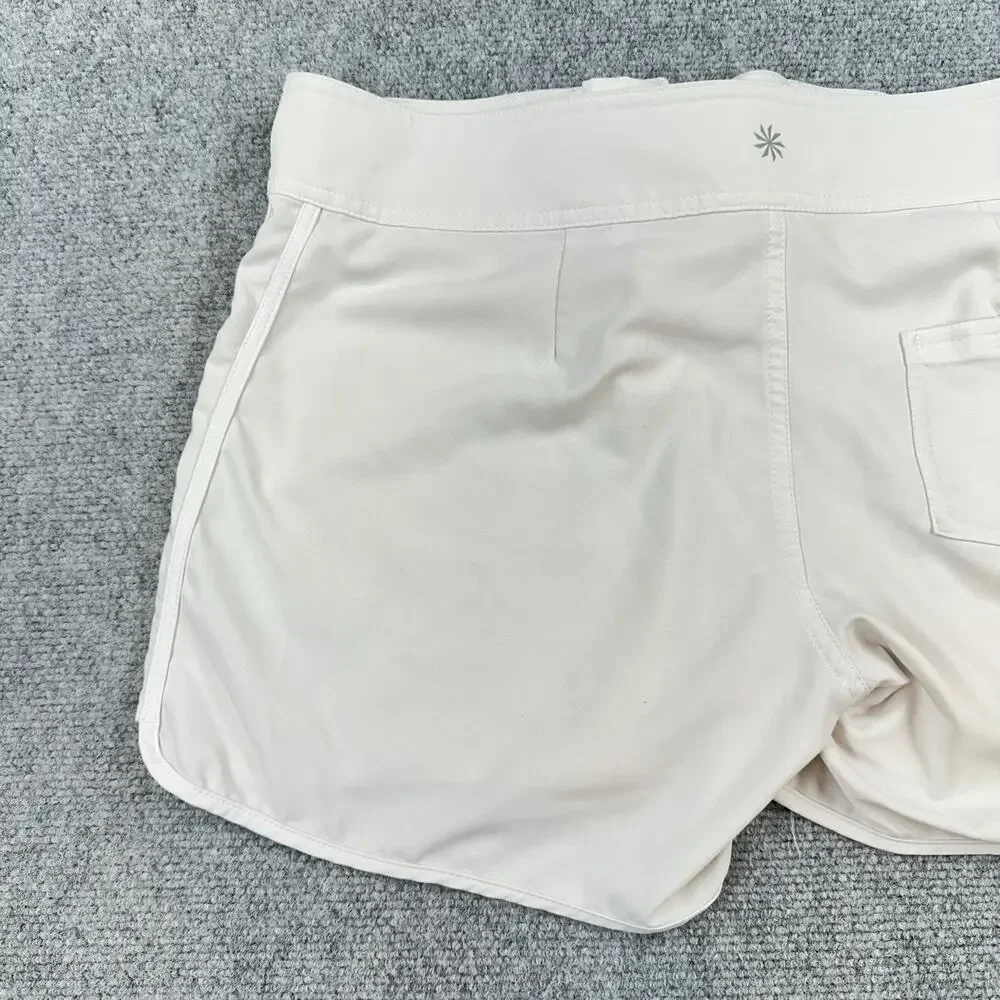 Athleta Floral Trestle Board Shorts Women 10 White Swim Beach Surf Drawstring
